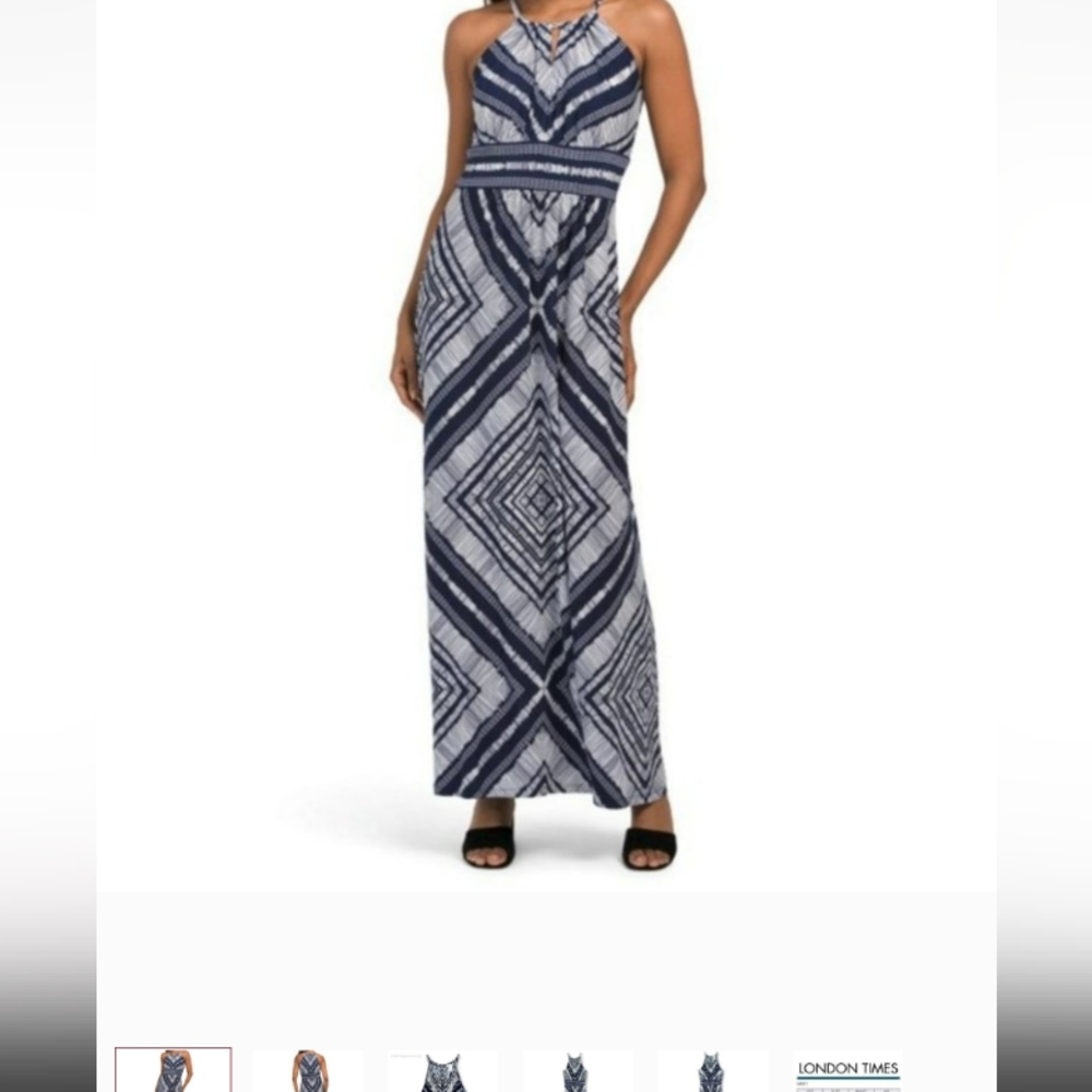 NWOT London Times Diamond Basket Printed Keyhole Halter Morris Maxi Dress